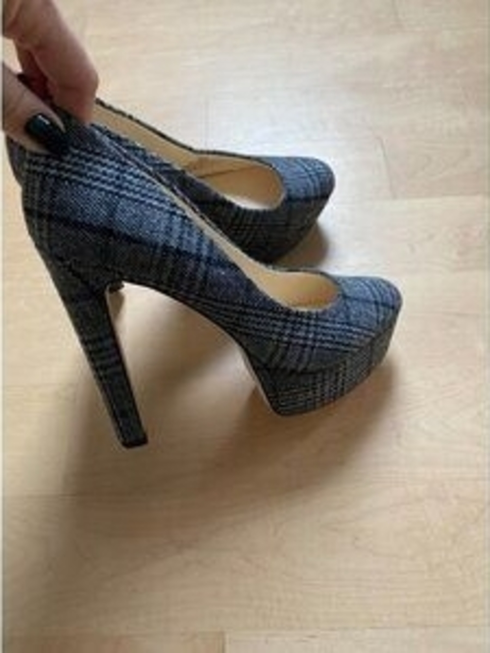 bloom Gray Plaid Platform Pumps - Women's High Heels - Picture 5 of 6